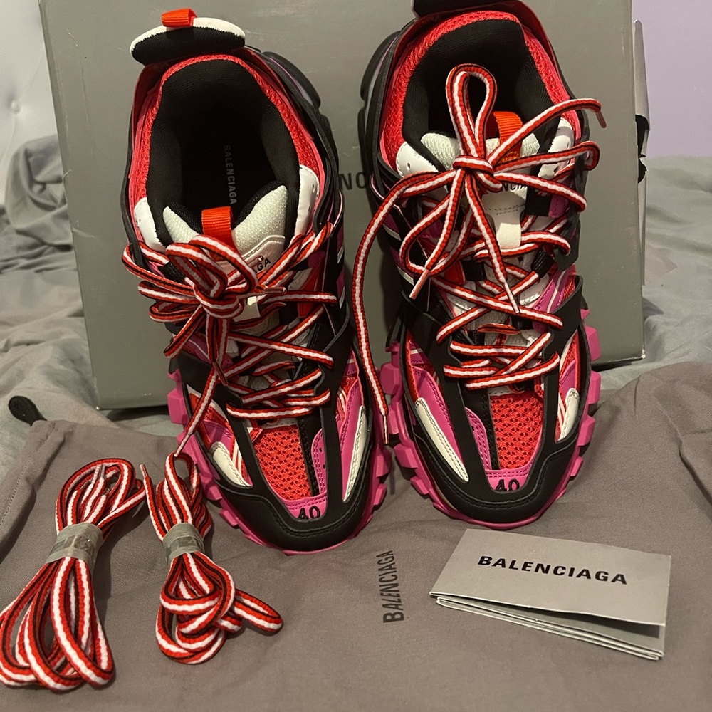 Red, black, and pink Balenciaga track shoes. Size 40